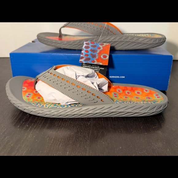 Korkers Fish Flip Brook Trout Sandals Flip Flops Orange/Blue/Green Mens 13 main image 15